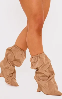 PrettyLittleThing Heeled Boots*Nylon Elasticated Pointed Clipped Wedge Heeled Boots