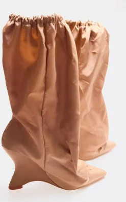 PrettyLittleThing Heeled Boots*Nylon Elasticated Pointed Clipped Wedge Heeled Boots