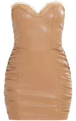 PU Lace Trim Detail Bandeau Bodycon Dress-PrettyLittleThing Discount