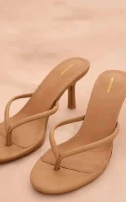 PrettyLittleThing Mules*PU Round Toe Thong Mid Heeled Mules
