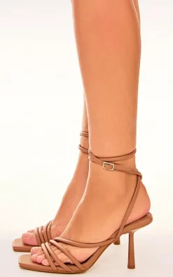 PrettyLittleThing Heeled Sandals*PU Square Toe Asymmetric Tube Strap Heeled Sandals