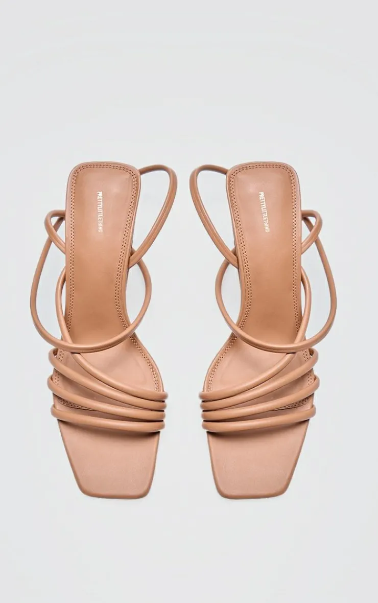 PrettyLittleThing Heeled Sandals*PU Square Toe Asymmetric Tube Strap Heeled Sandals