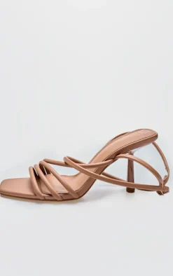 PrettyLittleThing Heeled Sandals*PU Square Toe Asymmetric Tube Strap Heeled Sandals