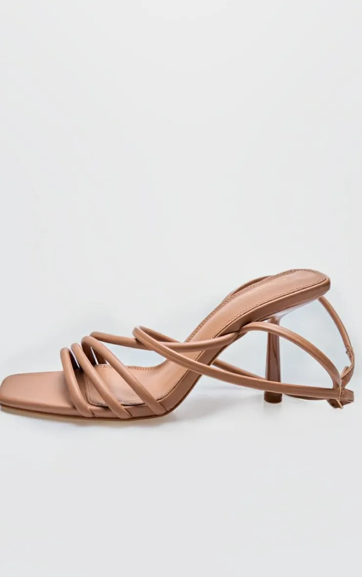 PrettyLittleThing Heeled Sandals*PU Square Toe Asymmetric Tube Strap Heeled Sandals