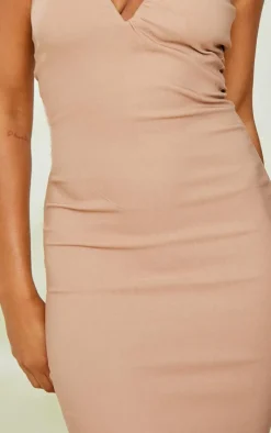 Stretch Woven Extreme V Bar Ruched Bodycon Dress-PrettyLittleThing New