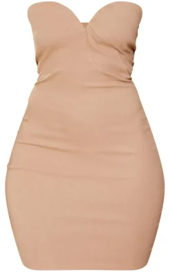 Stretch Woven Extreme V Bar Ruched Bodycon Dress-PrettyLittleThing New