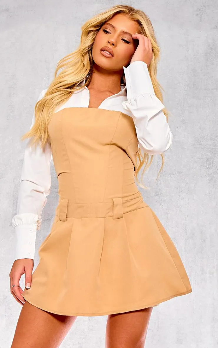 Tailored Contrast Pleated Shirt Dress-PrettyLittleThing Sale