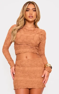 Clearance PrettyLittleThing Textured Low Rise Micro Mini Skirt Camel