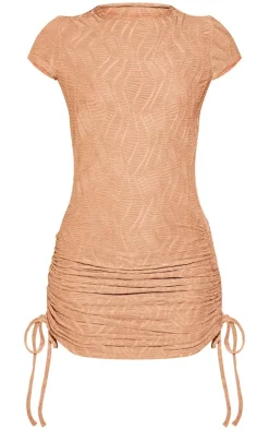 Textured Ruched Cap Sleeve Bodycon Dress-PrettyLittleThing Clearance