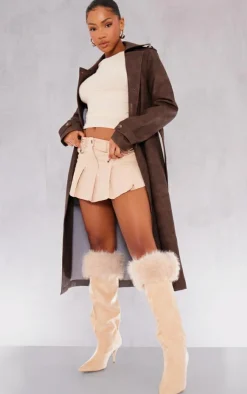 PrettyLittleThing Wide Fit Heels*Wide Fit Faux Suede Point Toe Faux Trim Knee High Heeled Boots