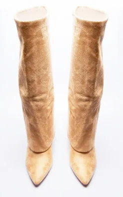 PrettyLittleThing Wide Fit Boots*Wide Fit Faux Suede Pointed Fold Over Block Heel Knee Boots
