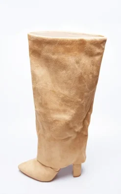 PrettyLittleThing Wide Fit Boots*Wide Fit Faux Suede Pointed Fold Over Block Heel Knee Boots
