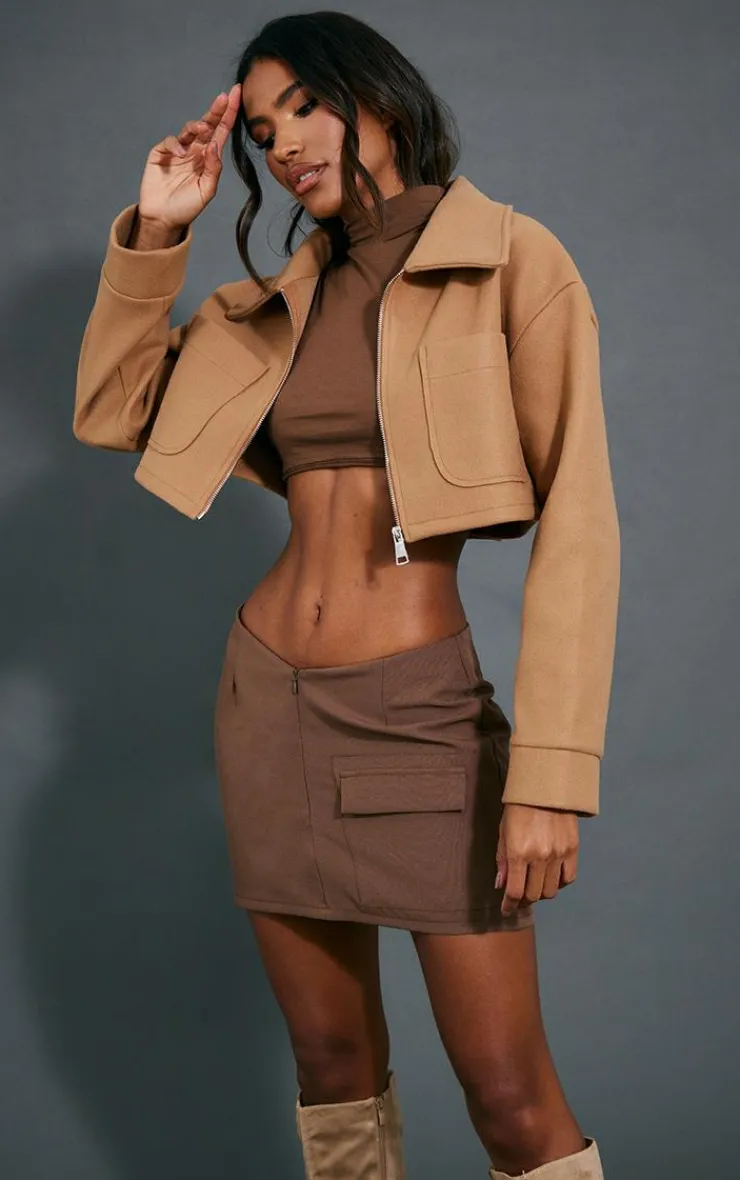 PrettyLittleThing Wool Coats*Wool Look Pocket Detail Cropped Jacket