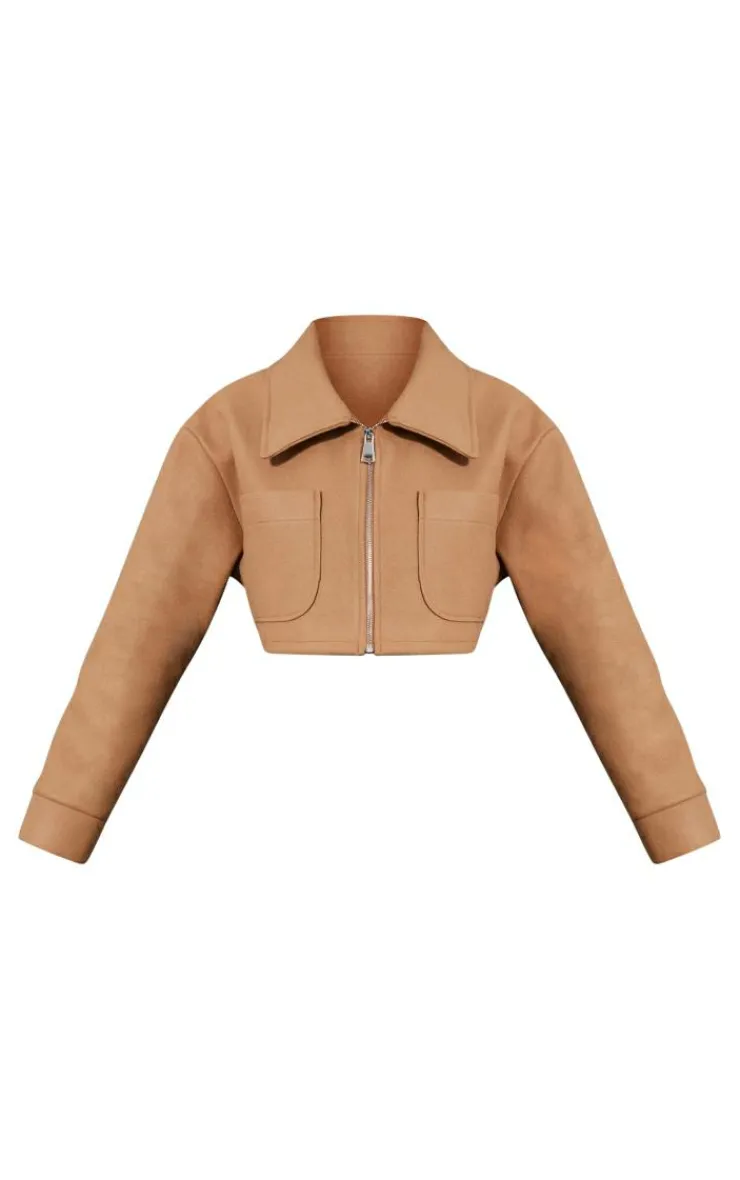 PrettyLittleThing Wool Coats*Wool Look Pocket Detail Cropped Jacket
