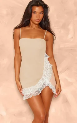 Woven Asymmetric Lace Detail Bodycon Dress-PrettyLittleThing New