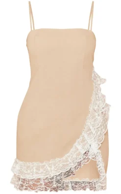 Woven Asymmetric Lace Detail Bodycon Dress-PrettyLittleThing New