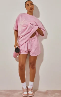 Hot PrettyLittleThing Cotton Oversized Boxy Shorts Candy Pink