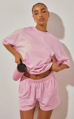 Hot PrettyLittleThing Cotton Oversized Boxy Shorts Candy Pink