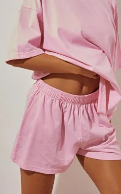 Hot PrettyLittleThing Cotton Oversized Boxy Shorts Candy Pink