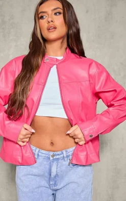 PrettyLittleThing Faux Leather Jackets*Faux Leather Minimalist Racer Jacket