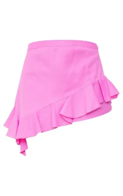Best PrettyLittleThing Linen Look Asymmetric Ruffle Mini Skirt Candy Pink