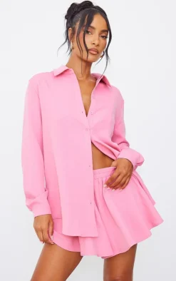 Online PrettyLittleThing Long Sleeve Oversized Shirt Candy Pink