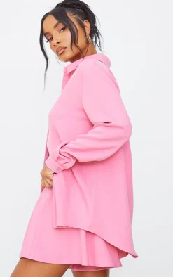 Online PrettyLittleThing Long Sleeve Oversized Shirt Candy Pink