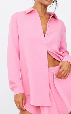 Online PrettyLittleThing Long Sleeve Oversized Shirt Candy Pink