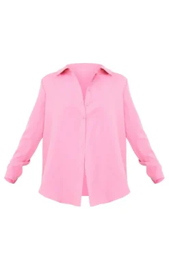 Online PrettyLittleThing Long Sleeve Oversized Shirt Candy Pink