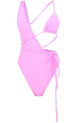 Candy Pink Plait Detail Asymmetric Swimsuit