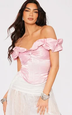 PrettyLittleThing Corsets*Premium Satin Ruffle Boned Corset