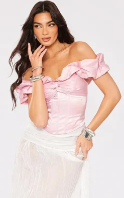 PrettyLittleThing Corsets*Premium Satin Ruffle Boned Corset