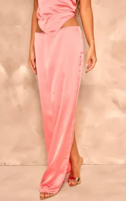 Clearance PrettyLittleThing Satin Maxi Skirt Candy Pink