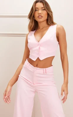 Discount PrettyLittleThing Woven Belted Back Detail Suit Vest Top Candy Pink