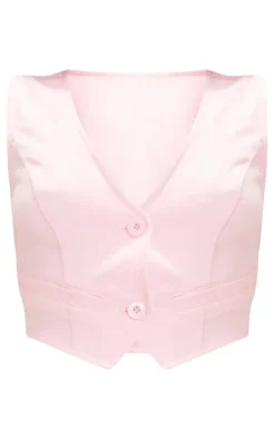 Discount PrettyLittleThing Woven Belted Back Detail Suit Vest Top Candy Pink