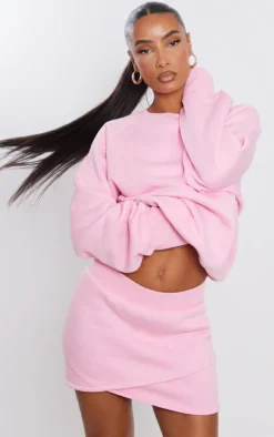 Best PrettyLittleThing Wrap Sweat Mini Skirt Candy Pink