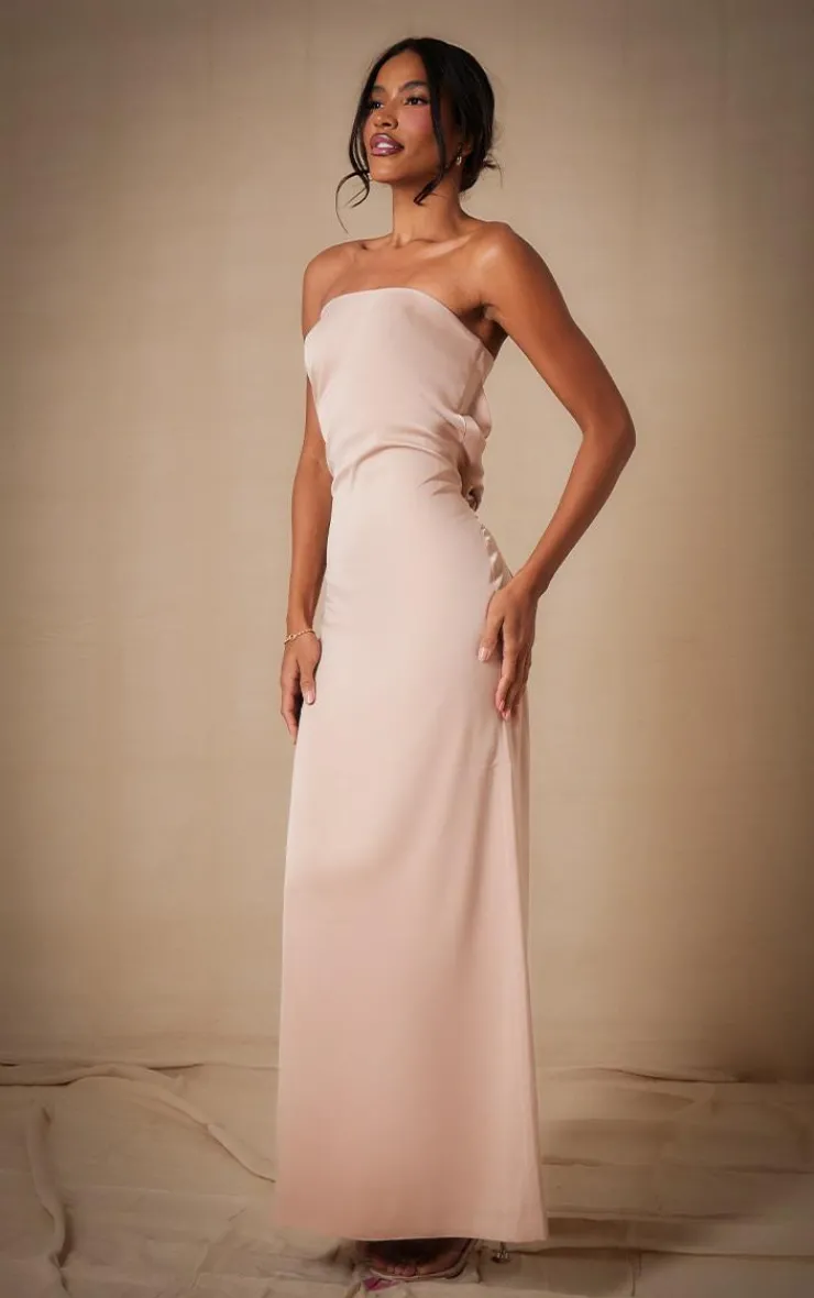 Bridesmaid Satin Bandeau Maxi Dress-PrettyLittleThing Outlet