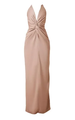 Bridesmaid Satin Twist Plunge Halterneck Maxi Dress-PrettyLittleThing Discount