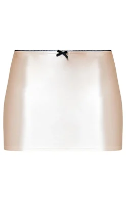 Picot Bow Trim Stretch Satin Mini Skirt-PrettyLittleThing New