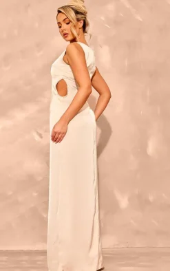Satin Boat Neck Sleeveless Maxi Dress-PrettyLittleThing Online