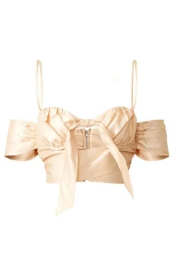 PrettyLittleThing Bralets*Satin Bow Ruched Bust Bardot Bralet