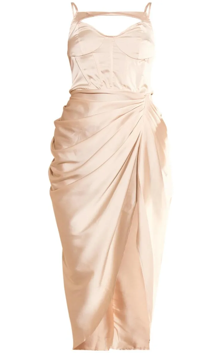 Satin Corset Detail Midi Dress-PrettyLittleThing Sale