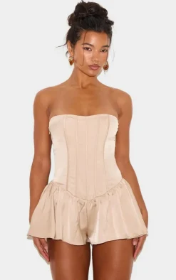 Satin Corset Detail Bandeau Romper-PrettyLittleThing Outlet
