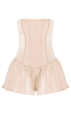 Satin Corset Detail Bandeau Romper-PrettyLittleThing Outlet