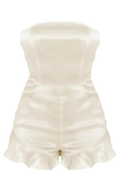 Champagne Satin Frill Leg Bandeau Romper
