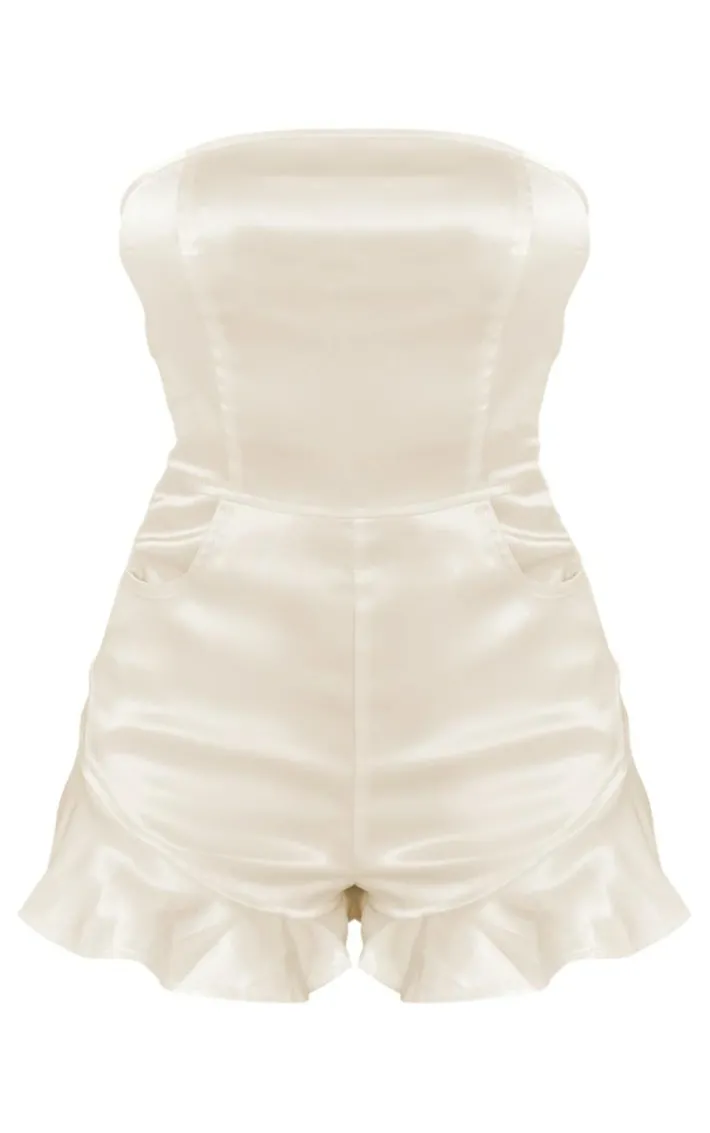 Champagne Satin Frill Leg Bandeau Romper