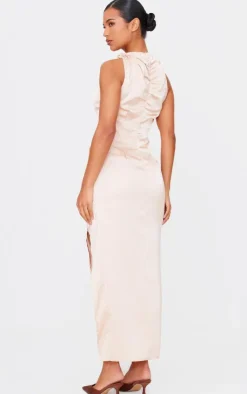 Satin High Neck Ruched Back Detail Midi Dress-PrettyLittleThing Best