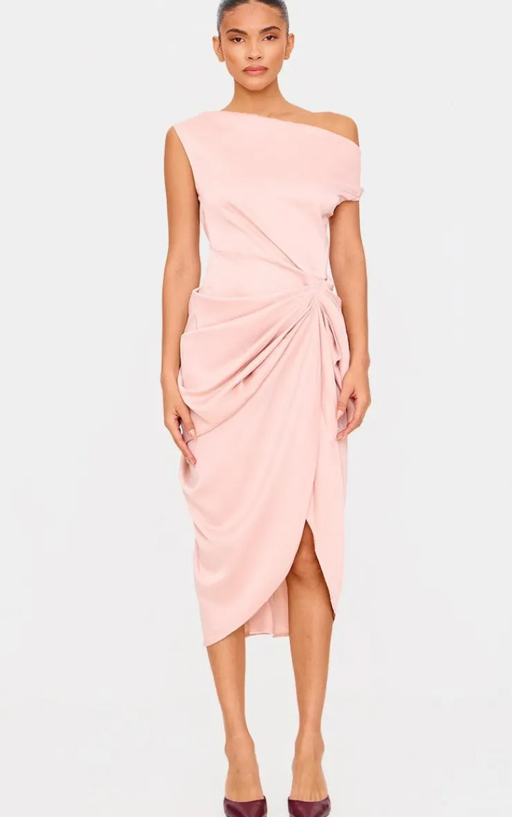 Satin Off The Shoulder Draped Skirt Midi Dress-PrettyLittleThing Best