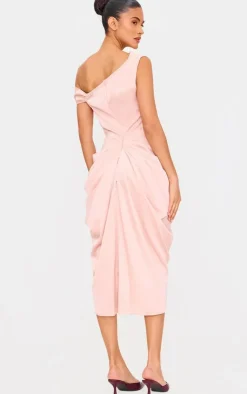 Satin Off The Shoulder Draped Skirt Midi Dress-PrettyLittleThing Best