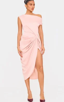 Satin Off The Shoulder Draped Skirt Midi Dress-PrettyLittleThing Best
